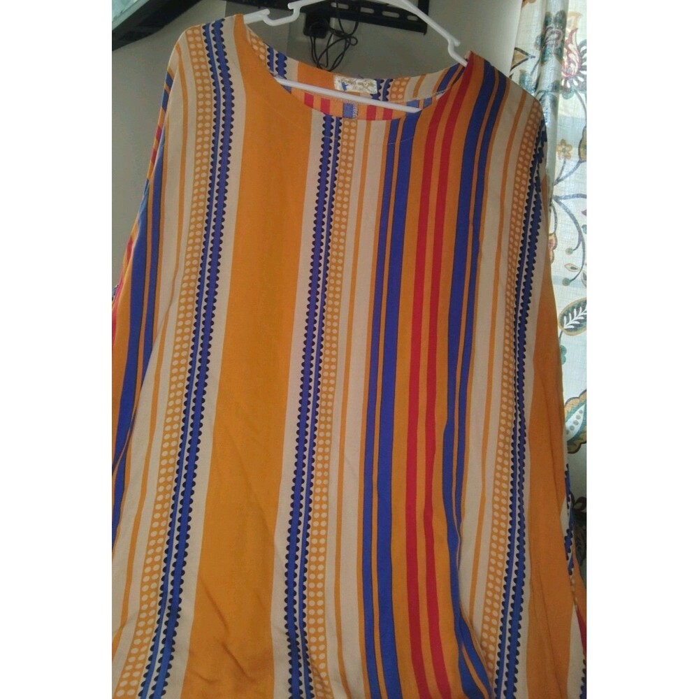 Seven Islands Maxi Dress Round Neck Striped Yellow Blue Red White XL Comfort - Picture 2 of 2